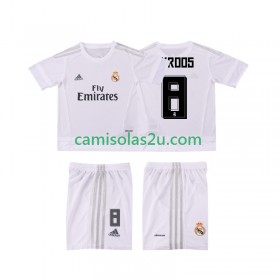 Camisolas de futebol Real Madrid KROOS 8 2015 2016 Retro Criança Equipamento Principal Manga Curta